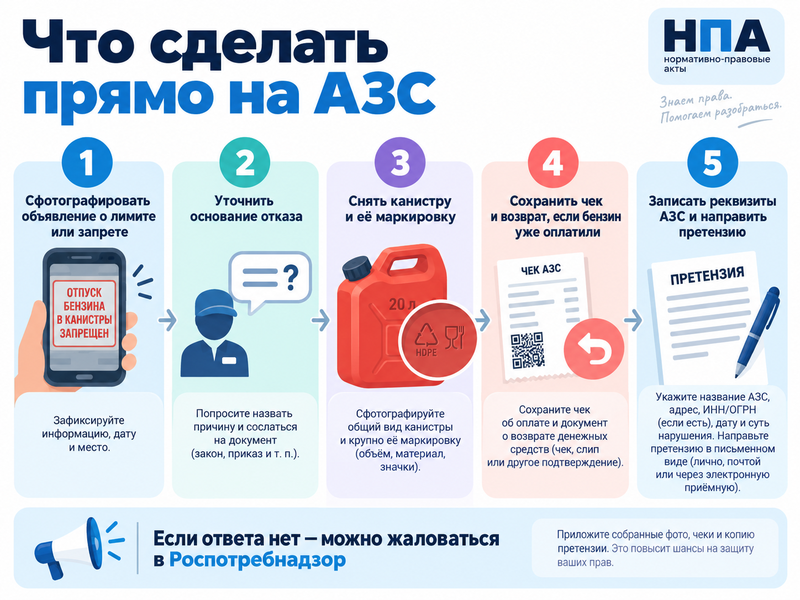 АЗС ограничивает продажу бензина или не наливает его в канистру - что делать