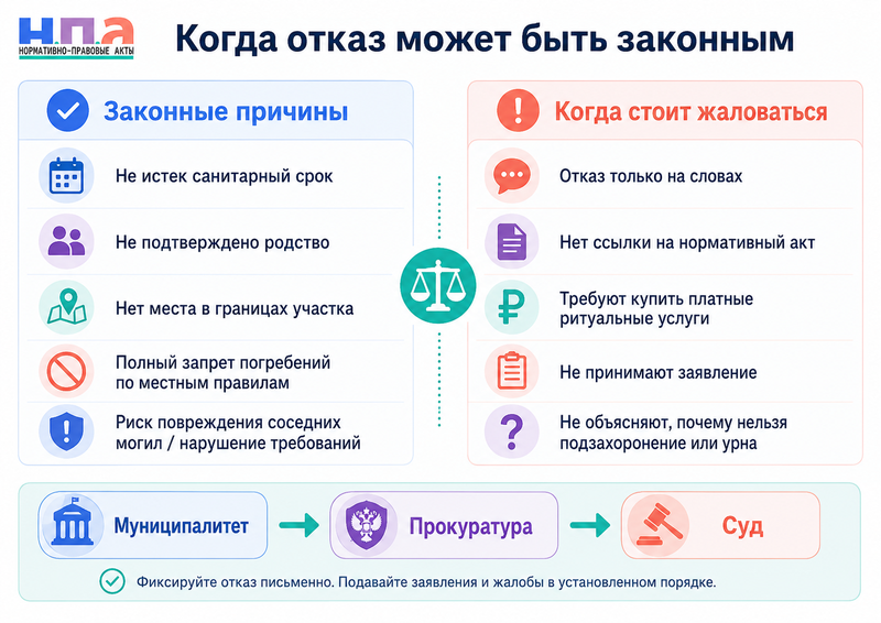 Администрация кладбища отказывает в захоронении в родственную могилу что делать