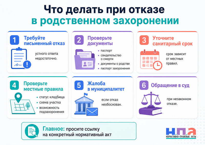 Администрация кладбища отказывает в захоронении в родственную могилу что делать