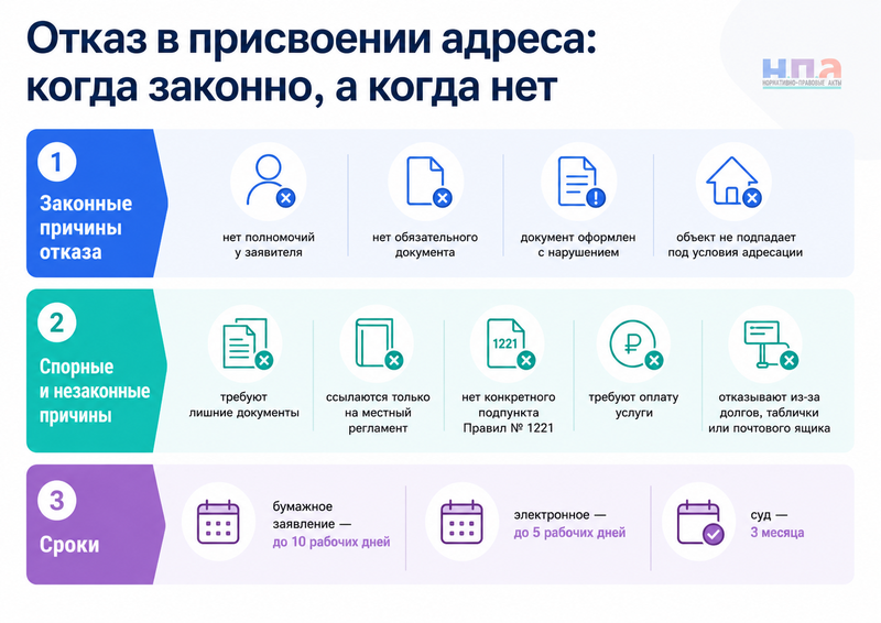Администрация отказалась присвоить адрес дому, квартире или земельному участку основания и обжалование