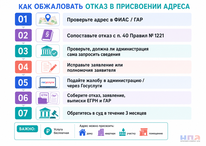 Администрация отказалась присвоить адрес дому, квартире или земельному участку основания и обжалование