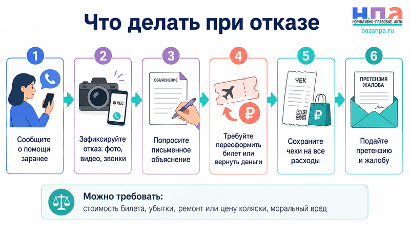 Аэропорт или перевозчик отказал пассажиру с инвалидностью в сопровождении, амбулифте либо перевозке кресла-коляски