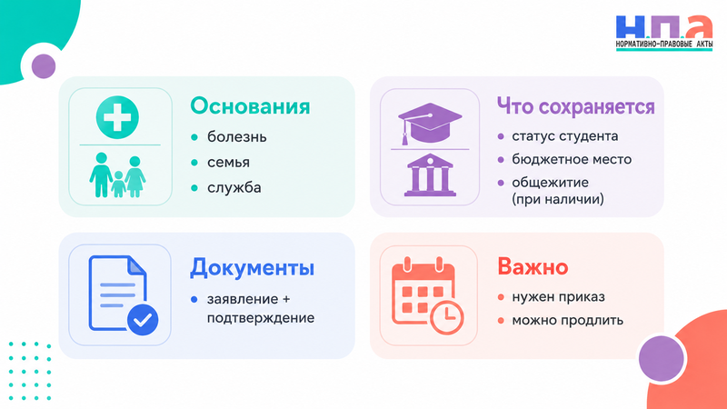 Академический отпуск в вузе или колледже основания, документы, выплаты и возвращение к учебе