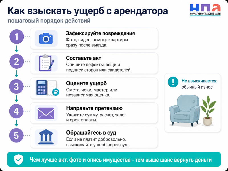 Арендатор испортил квартиру как взыскать ущерб