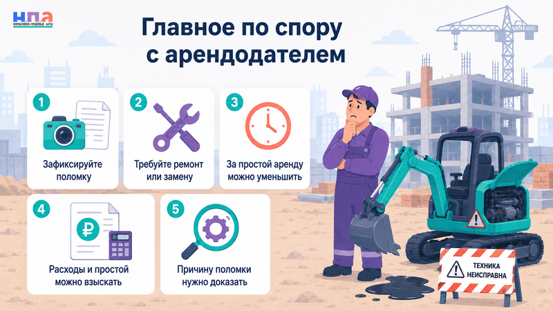 Арендованная строительная техника оказалась неисправной кто оплачивает аренду, ремонт и простой