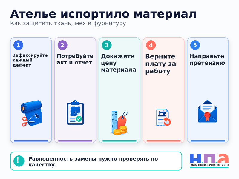 Ателье потеряло или испортило ткань, мех либо фурнитуру как взыскать убытки