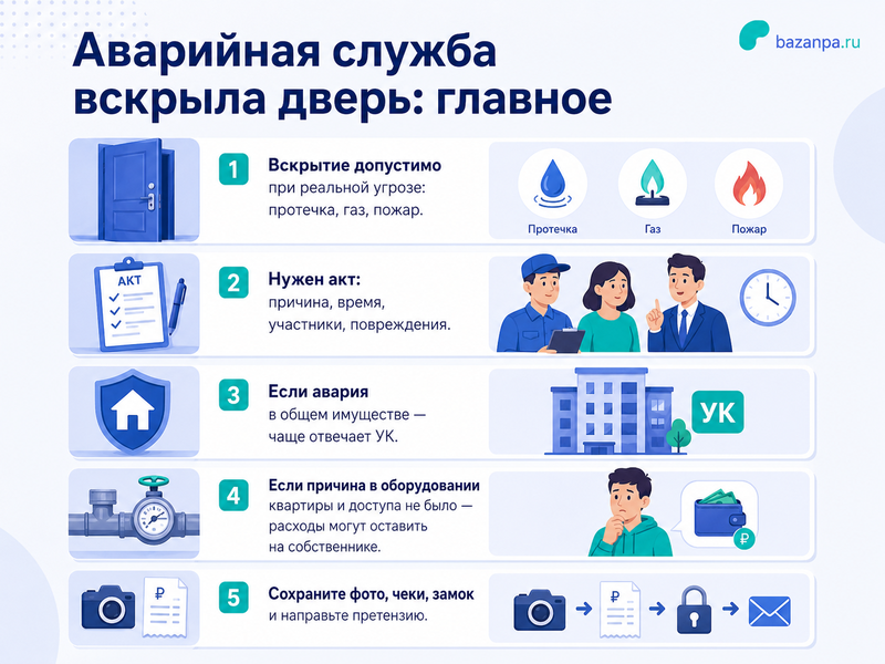 Аварийная служба вскрыла дверь квартиры кто возмещает стоимость замка и ремонта