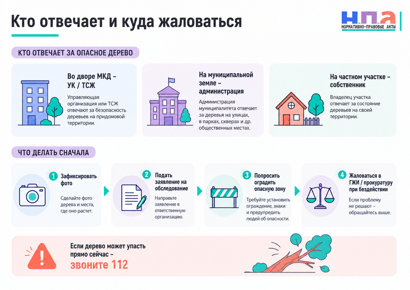 Аварийное дерево угрожает дому или автомобилю кто обязан спилить и куда жаловаться