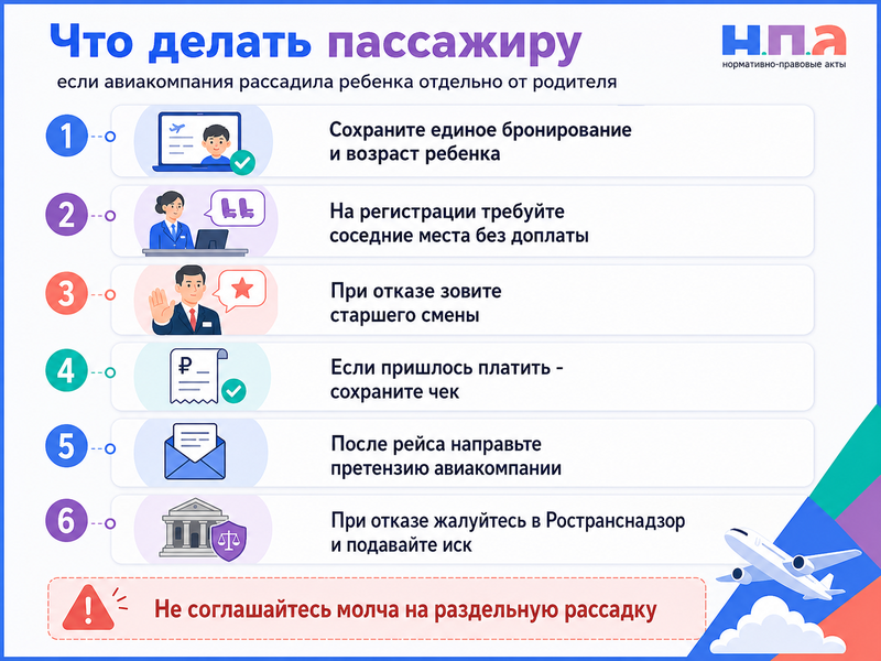 Авиакомпания посадила ребенка отдельно от родителя как потребовать места рядом и компенсацию