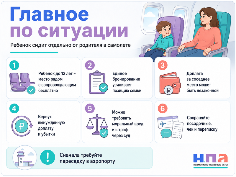 Авиакомпания посадила ребенка отдельно от родителя как потребовать места рядом и компенсацию