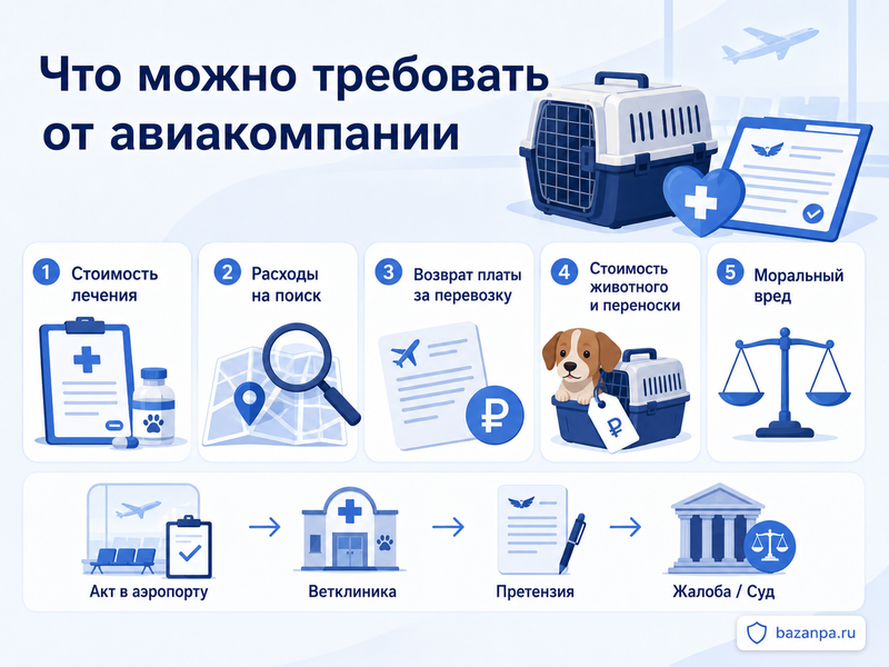 Авиакомпания потеряла, травмировала или неправильно перевозила домашнее животное акт, претензия и возмещение