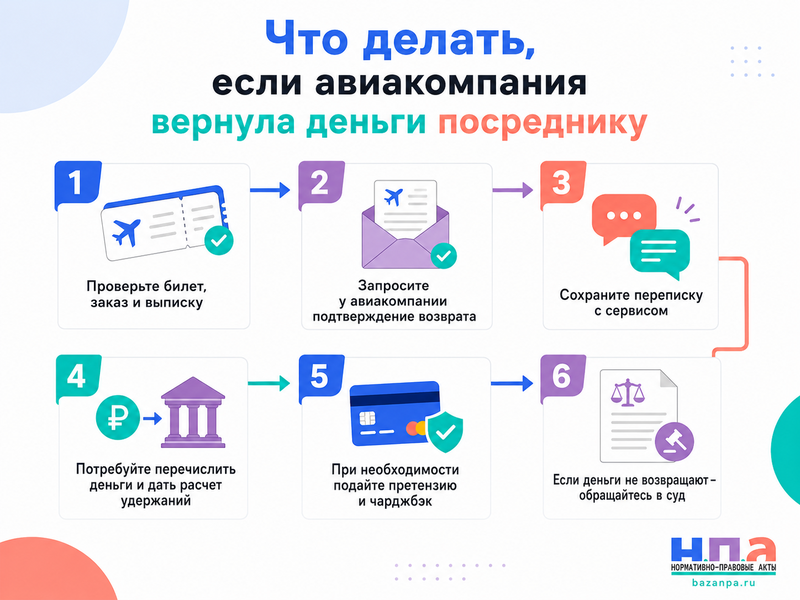 Авиакомпания вернула деньги посреднику, но он не перечисляет их пассажиру: как доказать возврат и взыскать сумму