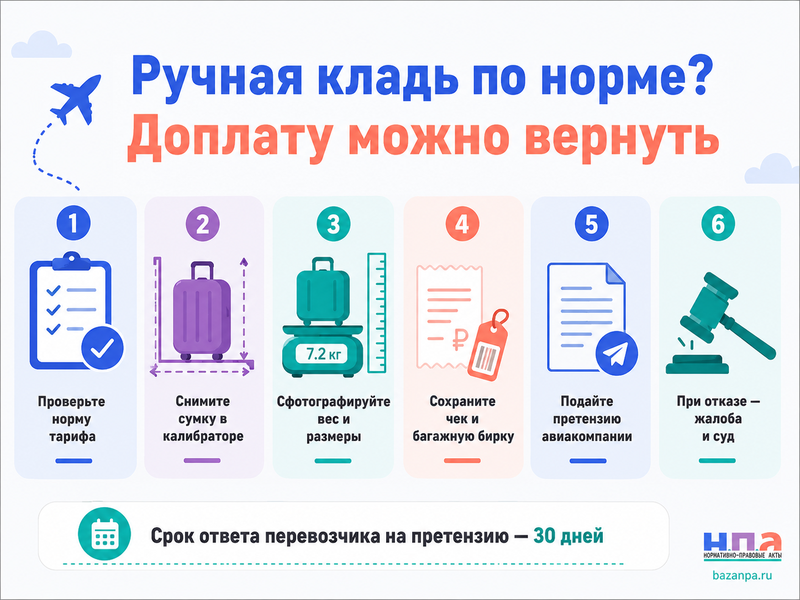 Авиакомпания заставила сдать ручную кладь в платный багаж как вернуть доплату