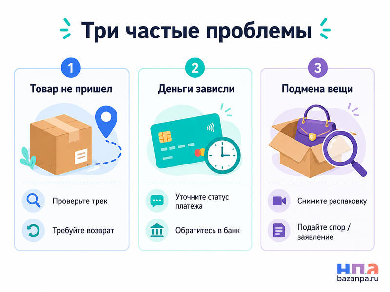 Авито Доставка товар не пришел, деньги зависли или покупатель подменил вещь
