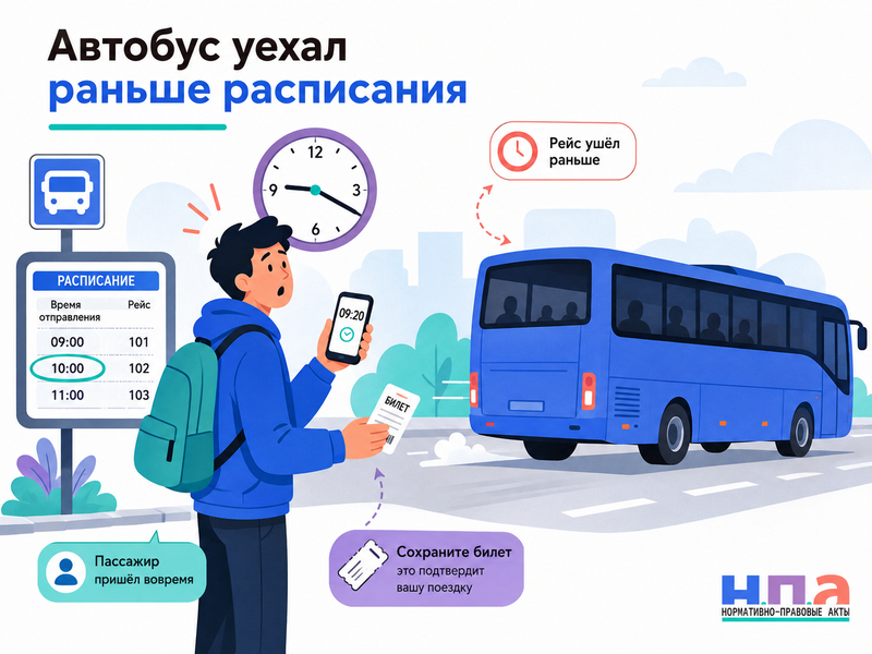 Автобус уехал раньше расписания кто возместит стоимость нового билета
