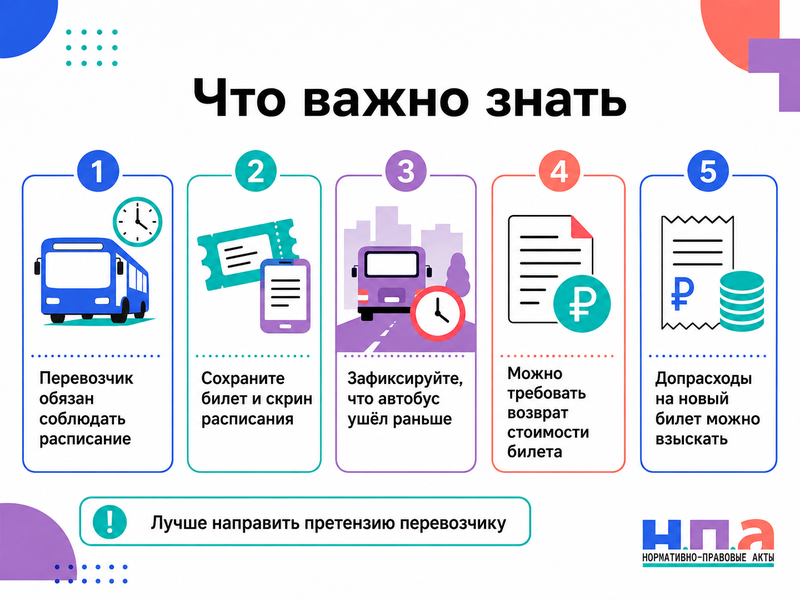 Автобус уехал раньше расписания кто возместит стоимость нового билета
