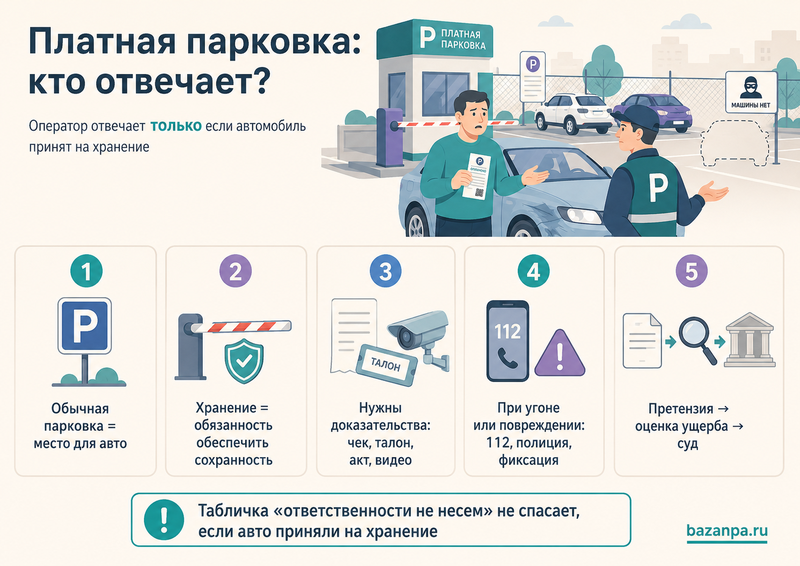 Автомобиль повредили или угнали с платной парковки отвечает ли владелец стоянки