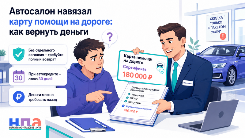 Автосалон навязал карту помощи на дороге, сертификат или дополнительную услугу как вернуть деньги