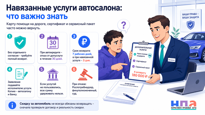 Автосалон навязал карту помощи на дороге, сертификат или дополнительную услугу как вернуть деньги