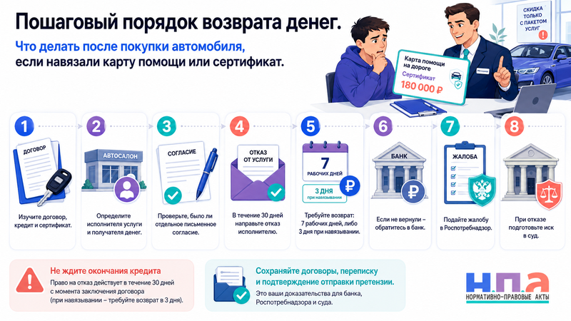 Автосалон навязал карту помощи на дороге, сертификат или дополнительную услугу как вернуть деньги
