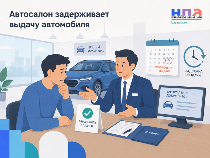 Автосалон задерживает выдачу оплаченного автомобиля неустойка, отказ от договора и возврат денег