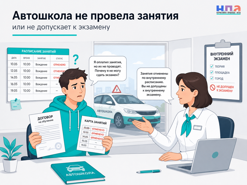 Автошкола не провела занятия или не допустила к экзамену возврат оплаты и жалоба