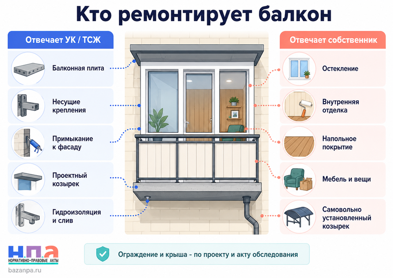 Балкон разрушается или протекает кто должен ремонтировать плиту, козырек и ограждение