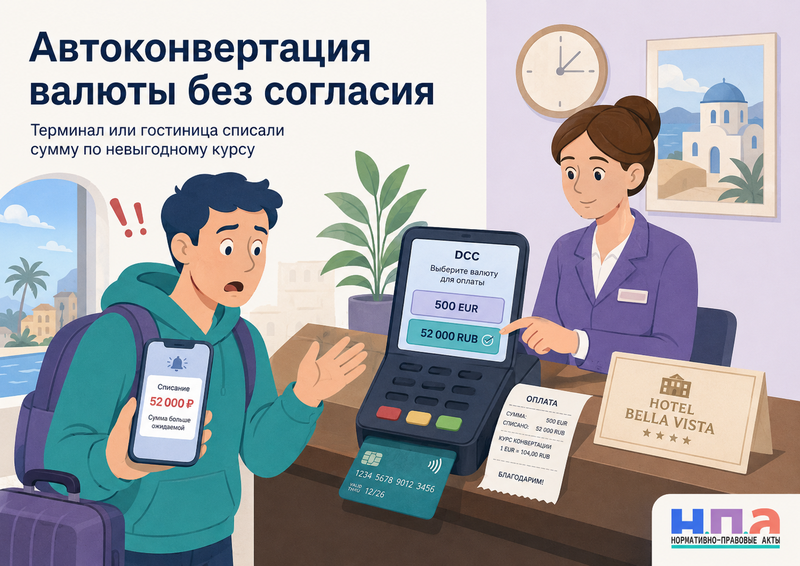 Банк, гостиница или терминал провели оплату с автоматической конвертацией валюты по невыгодному курсу без согласия клиента