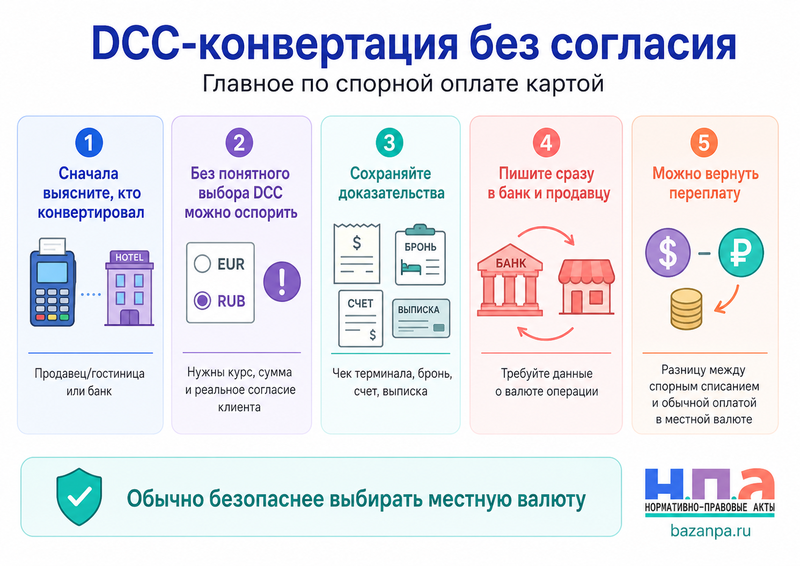 Банк, гостиница или терминал провели оплату с автоматической конвертацией валюты по невыгодному курсу без согласия клиента