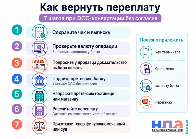 Банк, гостиница или терминал провели оплату с автоматической конвертацией валюты по невыгодному курсу без согласия клиента