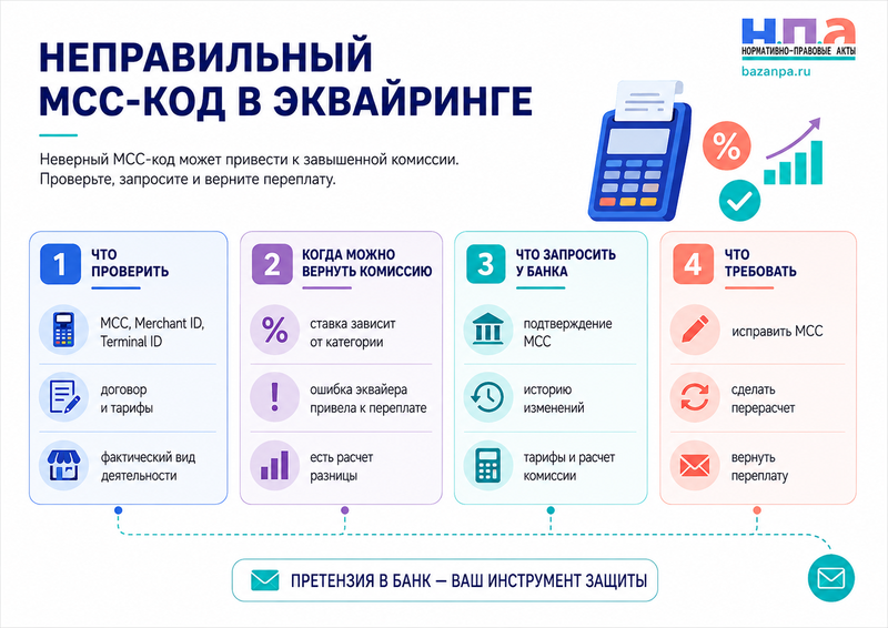 Банк или эквайер присвоил торговой точке неправильный MCC-код и удержал повышенную комиссию