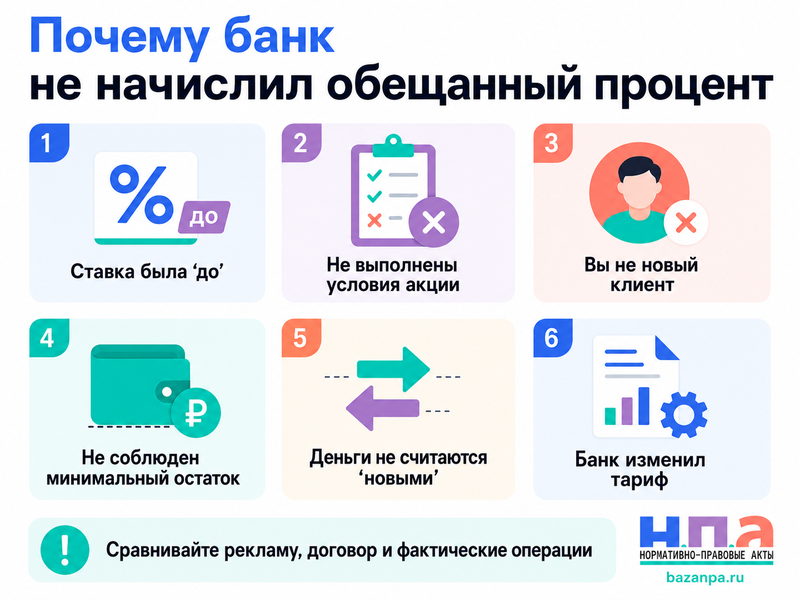 Банк не начислил обещанный процент по накопительному счёту