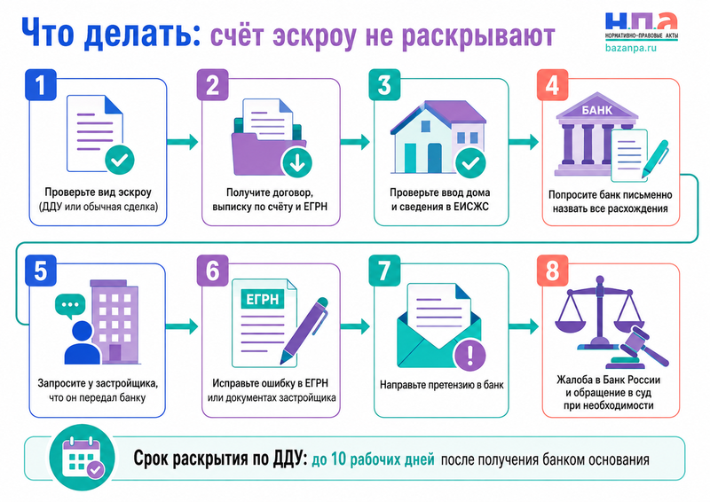 Банк не раскрывает или не закрывает счёт эскроу из-за расхождений в данных застройщика и Росреестра