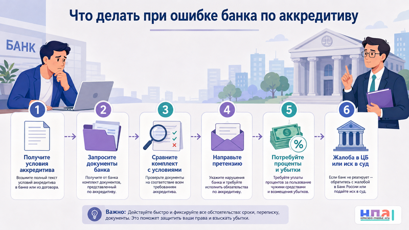 Банк неправильно исполнил аккредитив, отказал в выплате или перечислил деньги без предусмотренных договором документов