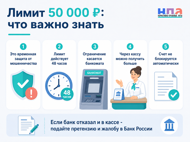 Банк ограничил снятие наличных до 50 000 рублей почему действует лимит и как получить деньги