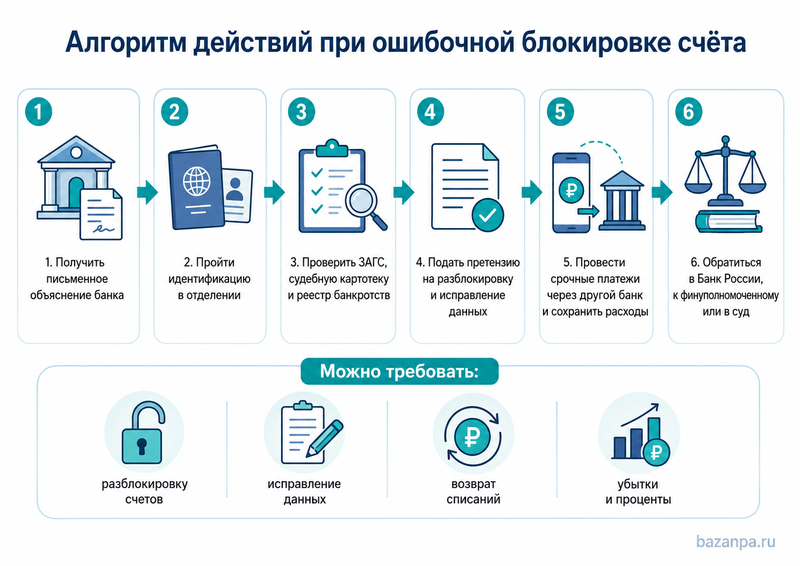 Банк ошибочно признал клиента умершим, банкротом или недействующим и заблокировал счета