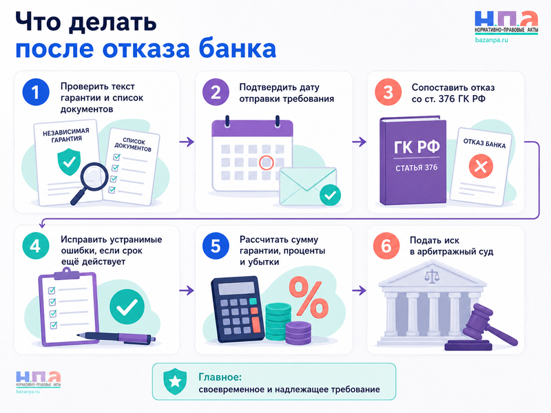 Банк отказался платить по независимой гарантии как взыскать сумму гарантии и убытки