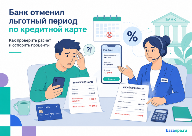 Банк отменил льготный период по кредитной карте и начислил проценты как проверить расчет