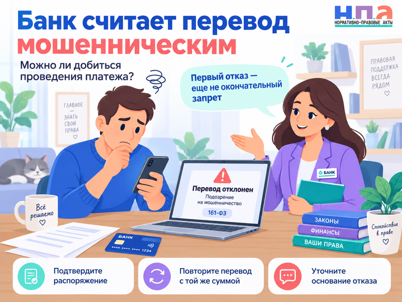 Банк считает перевод мошенническим - можно ли добиться проведения платежа