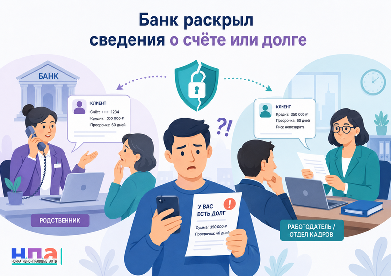 Банк сообщил родственникам, работодателю или постороннему сведения о счёте, кредите либо задолженности