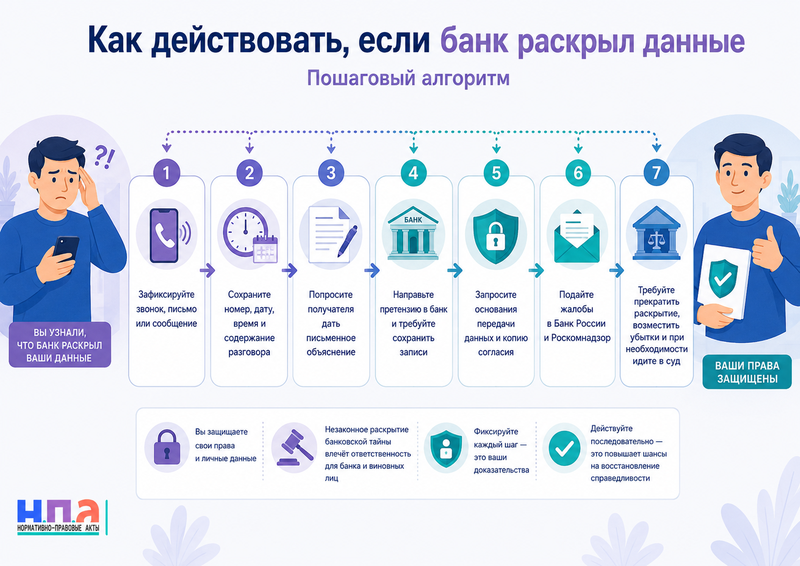 Банк сообщил родственникам, работодателю или постороннему сведения о счёте, кредите либо задолженности