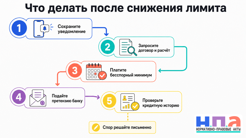 Банк уменьшил кредитный лимит по карте и потребовал погасить задолженность