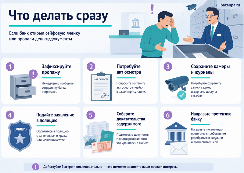 Банк вскрыл сейфовую ячейку или из нее пропали деньги и документы