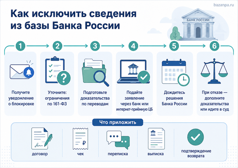 Банк заблокировал карту или онлайн-банк по 161-ФЗ как исключить сведения из базы Банка России
