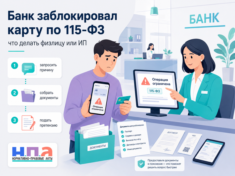 Банк заблокировал карту по 115-ФЗ: что делать физлицу или ИП