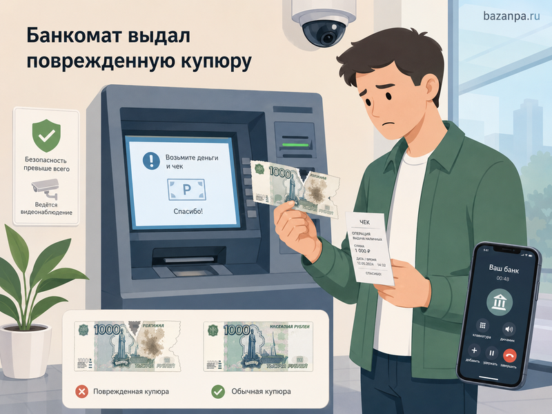 Банкомат выдал порванные, поврежденные или сомнительные банкноты куда обращаться