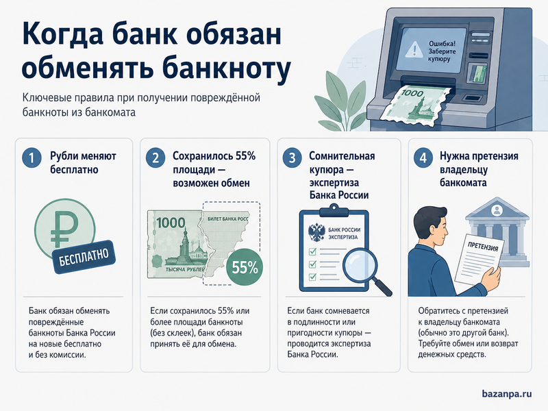 Банкомат выдал порванные, поврежденные или сомнительные банкноты куда обращаться