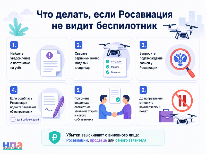 Беспилотник поставлен на учет, но Росавиация не видит запись или указала неверные данные: как исправить сведения