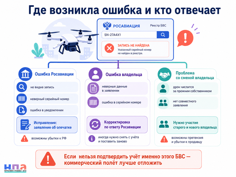 Беспилотник поставлен на учет, но Росавиация не видит запись или указала неверные данные: как исправить сведения