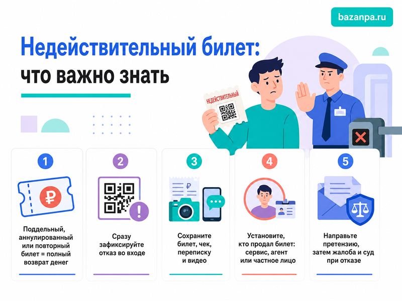 Билетный сервис продал недействительный, поддельный или повторно реализованный билет